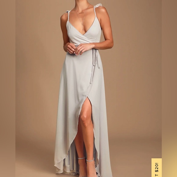 Lulus Dresses & Skirts - Lulus Light Grey High-Low Wrap Dress